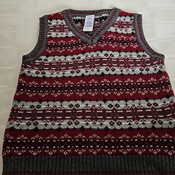 Gymboree Boy's V-neck Sleeveless Knitted Vest Gray & Burgundy 5 Years Old - Picture 10 of 16